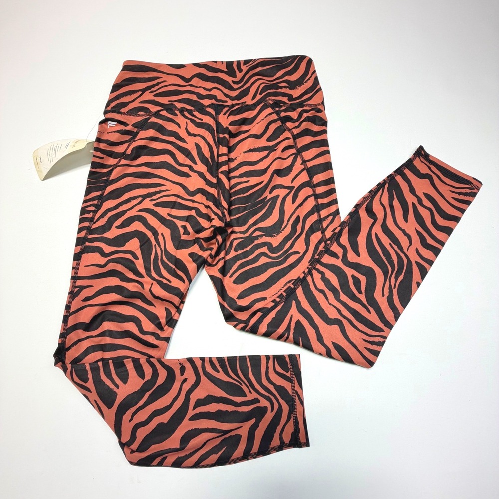 Fabletics High Waist Animal Print Leggings Brown Black L NWT UPF50+ - Picture 2 of 7